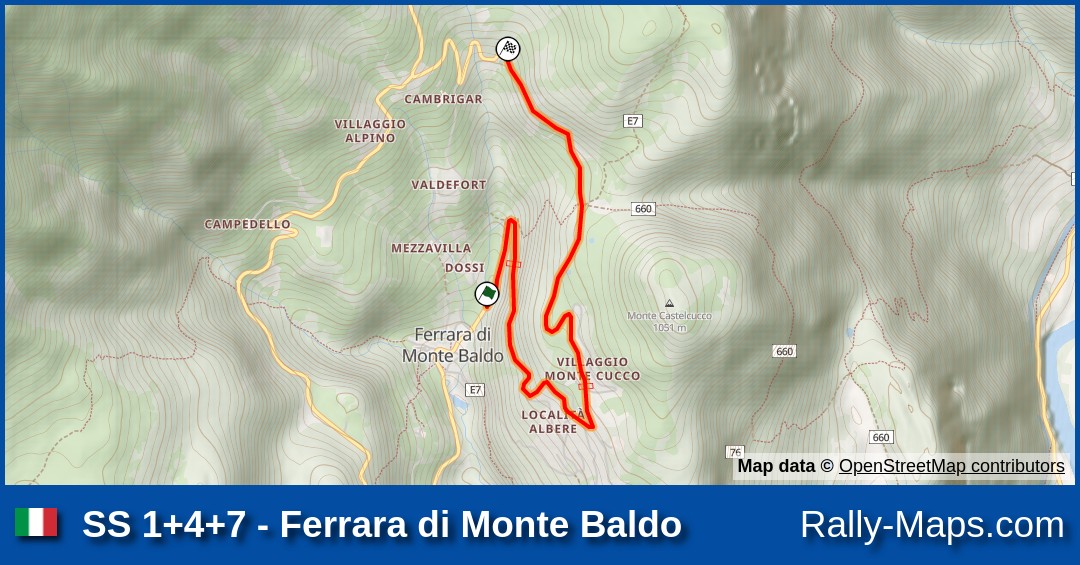 SS 1+4+7 - Ferrara di Monte Baldo stage map | Benacus Rally 2021 🌍