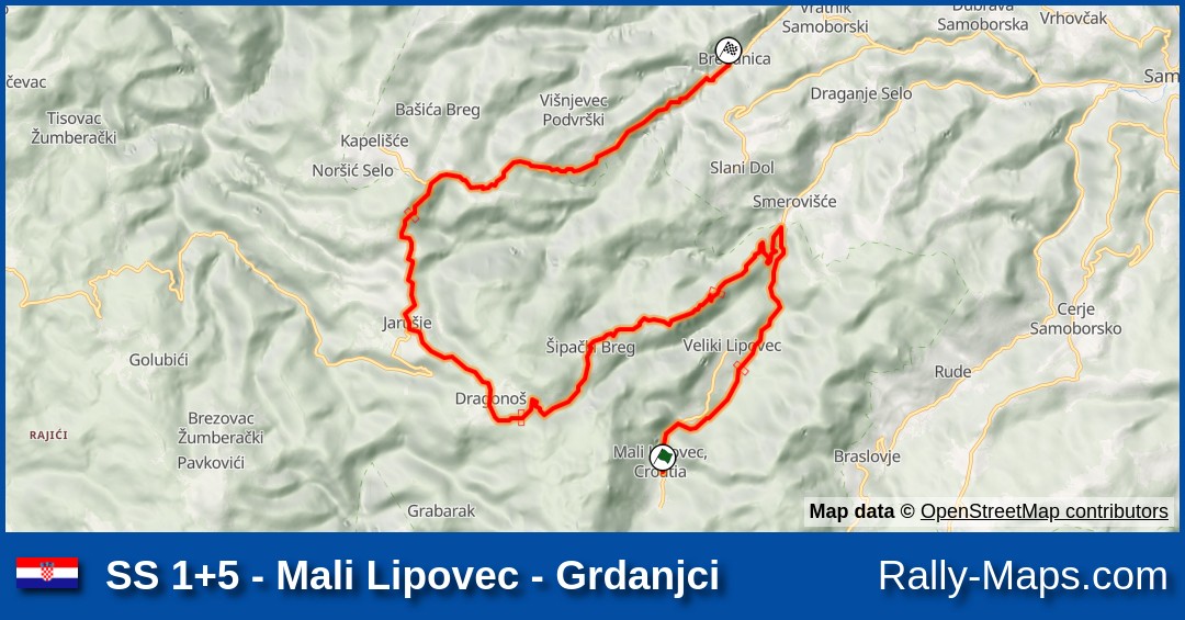 SS 1+5 Mali Lipovec Grdanjci stage map Croatia Rally 2022 [WRC] 🌍