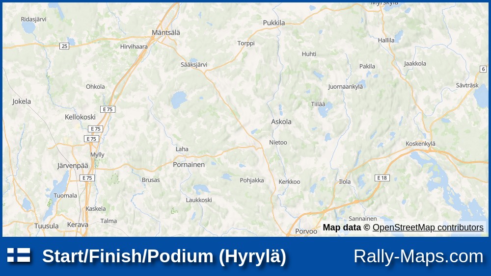Start/Finish/Podium (Hyrylä) stage map | Keski-Uusimaa ralli 1991 ? |  