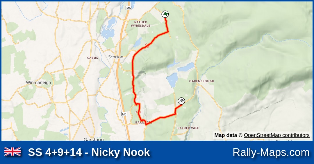 SS 4+9+14 Nicky Nook stage map North West Stages Rally 2022 🌍
