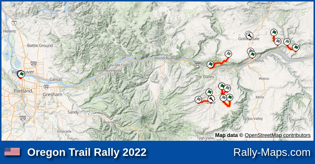 Streckenverlauf Oregon Trail Rally 2022 [ARA] RallyeKarte.de