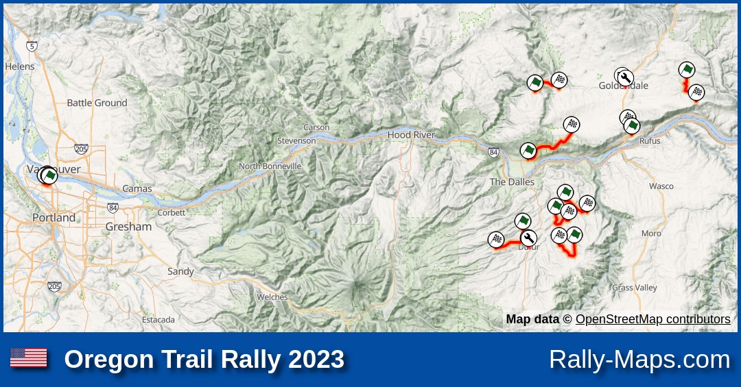 Streckenverlauf Oregon Trail Rally 2023 [ARA] RallyeKarte.de