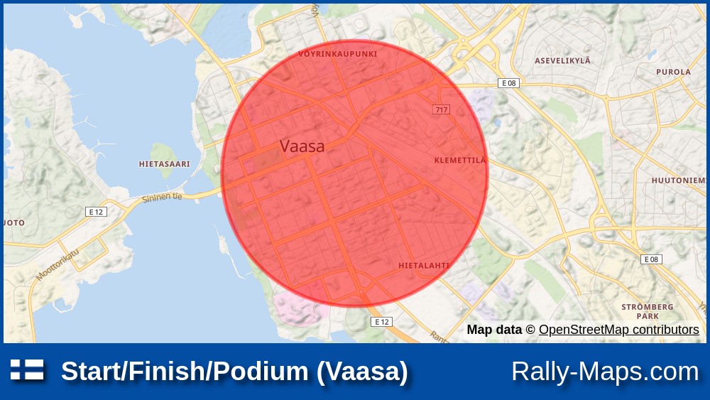 Start/Finish/Podium (Vaasa) stage map | Pohjanmaa Ralli 1990 [Junnu-SM] ?  