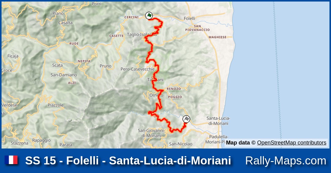 SS 15 - Folelli - Santa-Lucia-di-Moriani stage map | Tour de Corse 1985