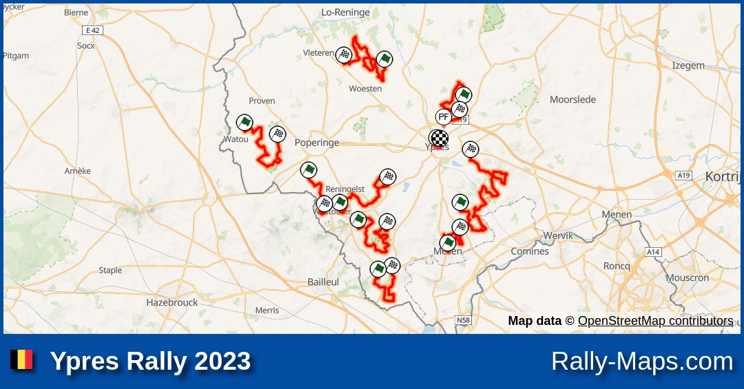 Streckenverlauf Ypres Rally 2023 [BRC] RallyeKarte.de